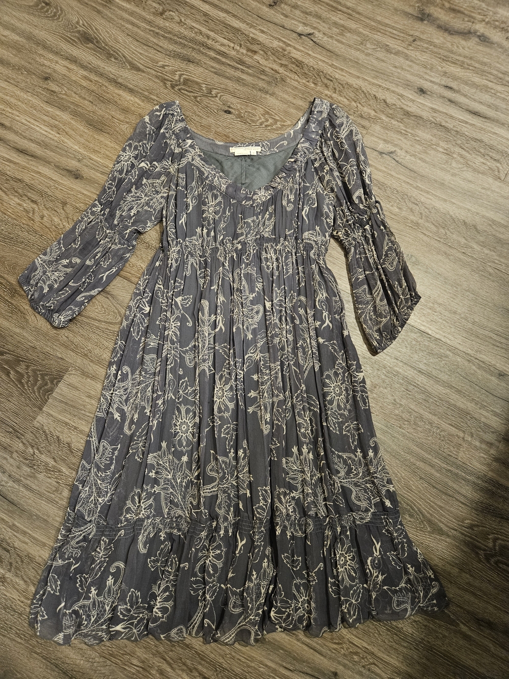 To the Max Gray Floral Midi Dress with Cream Print